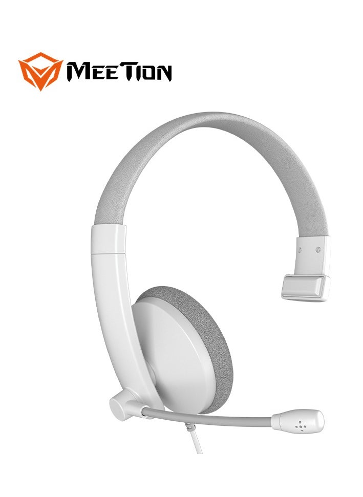 Meetion - Meetion 3.5mm Single-Ear Telephone Headset HP002 Line length 1.8 meters Compatible with multiple devices Smart Noise Canceling Microphone (White) - Image 1