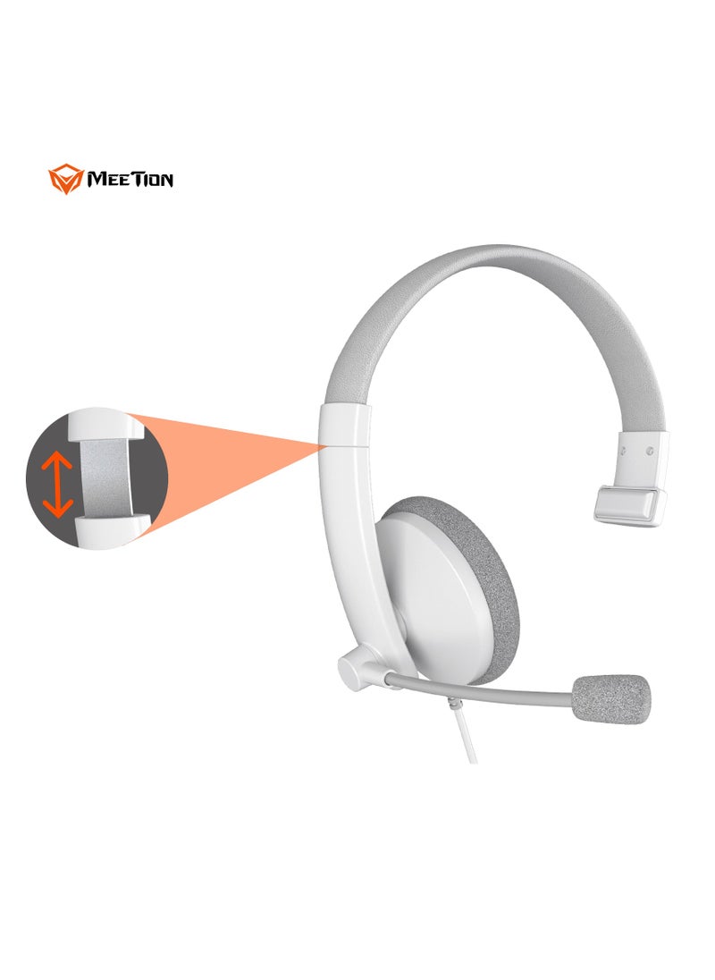 Meetion - Meetion 3.5mm Single-Ear Telephone Headset HP002 Line length 1.8 meters Compatible with multiple devices Smart Noise Canceling Microphone (White) - Image 1
