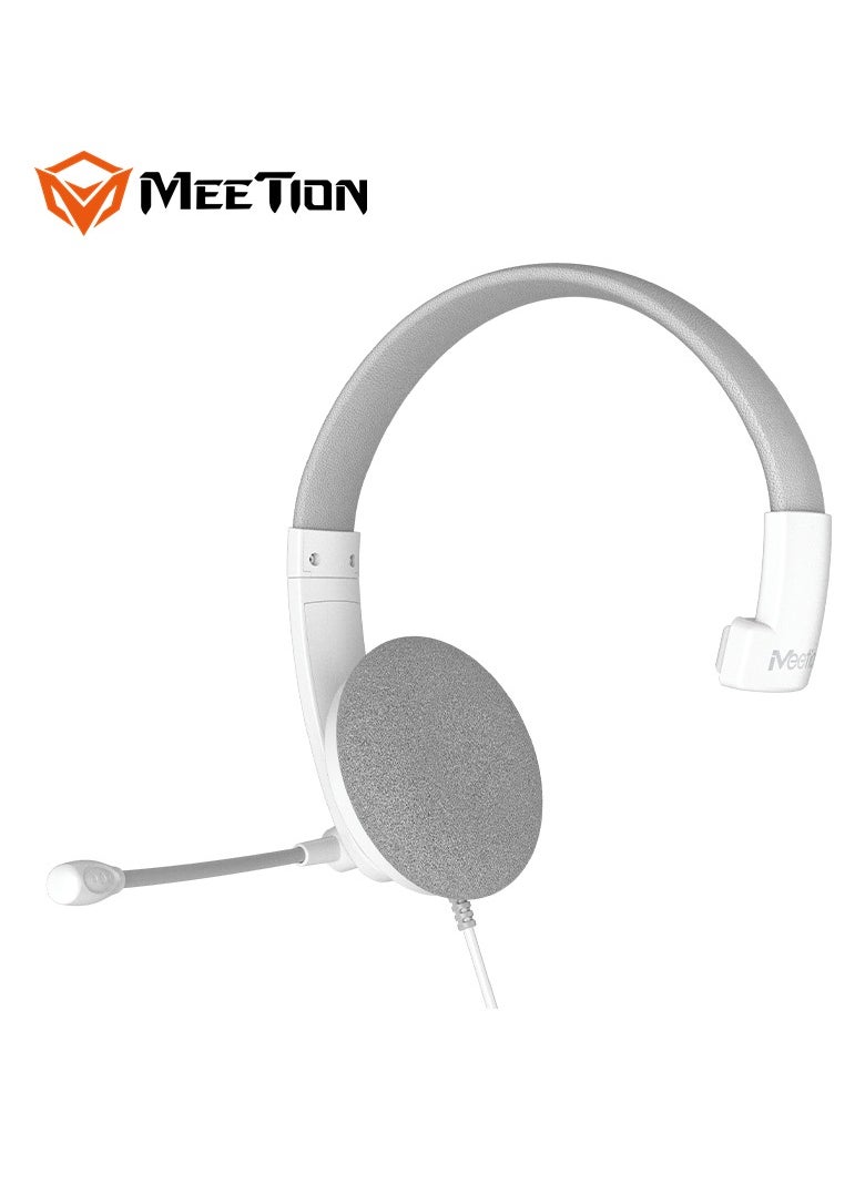 Meetion - Meetion 3.5mm Single-Ear Telephone Headset HP002 Line length 1.8 meters Compatible with multiple devices Smart Noise Canceling Microphone (White) - Image 1