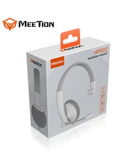 Meetion 3.5mm Single-Ear Telephone Headset HP002 Line length 1.8 meters Compatible with multiple devices Smart Noise Canceling Microphone (White)