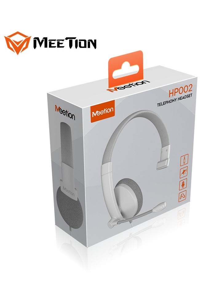 Meetion - Meetion 3.5mm Single-Ear Telephone Headset HP002 Line length 1.8 meters Compatible with multiple devices Smart Noise Canceling Microphone (White) - Image 1
