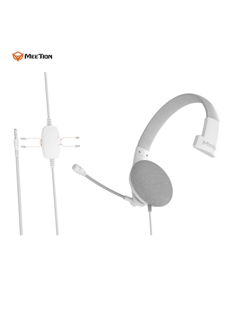 Meetion - Meetion 3.5mm Single-Ear Telephone Headset HP002 Line length 1.8 meters Compatible with multiple devices Smart Noise Canceling Microphone (White) - Image 1