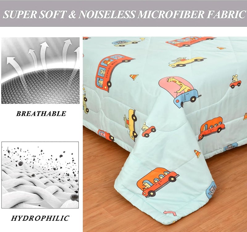 FRESH FROM LOOM Summer Collection Microfiber Micro Fiber Comforter | Dohar | Quit | Single Bed | Double Weaved | Washable | Hypoallergenic Skin Friendly (Aqua Bus | 60x90 in, Single Bed) | TC - 300 - Image 3