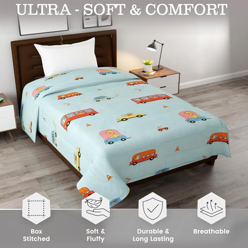 FRESH FROM LOOM Summer Collection Microfiber Micro Fiber Comforter | Dohar | Quit | Single Bed | Double Weaved | Washable | Hypoallergenic Skin Friendly (Aqua Bus | 60x90 in, Single Bed) | TC - 300 - Image 2