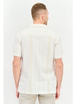 Algspar Men Regular Fit Stripe Short Sleeves Casual Shirt, Off White  - Image 3