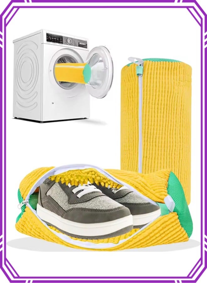 أبيكس شنطة غسيل الاحذية، شنطة تنظيف الاحذية قابلة لاعادة الاستخدام، شنطة غسيل للغسالة والمجفف، قطعتين بلون اصفر - Image 2