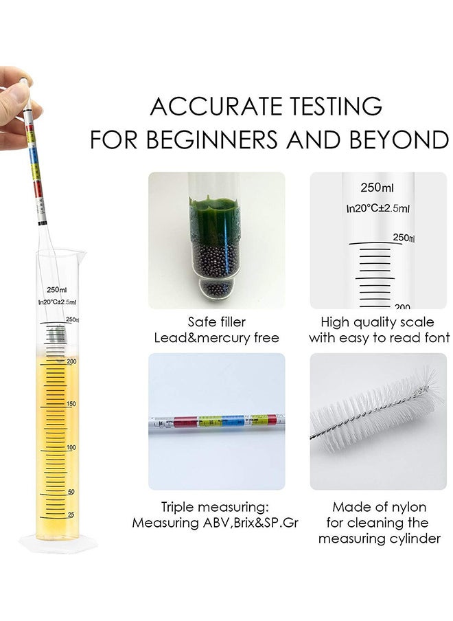 Hydrometer and ABV Test Jar for Homebrew and Kombucha Including 250ml Plastic Cylinder Cleaning Brush and Storage Case