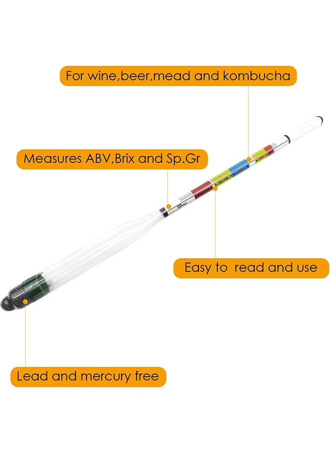 Hydrometer and ABV Test Jar for Homebrew and Kombucha Including 250ml Plastic Cylinder Cleaning Brush and Storage Case