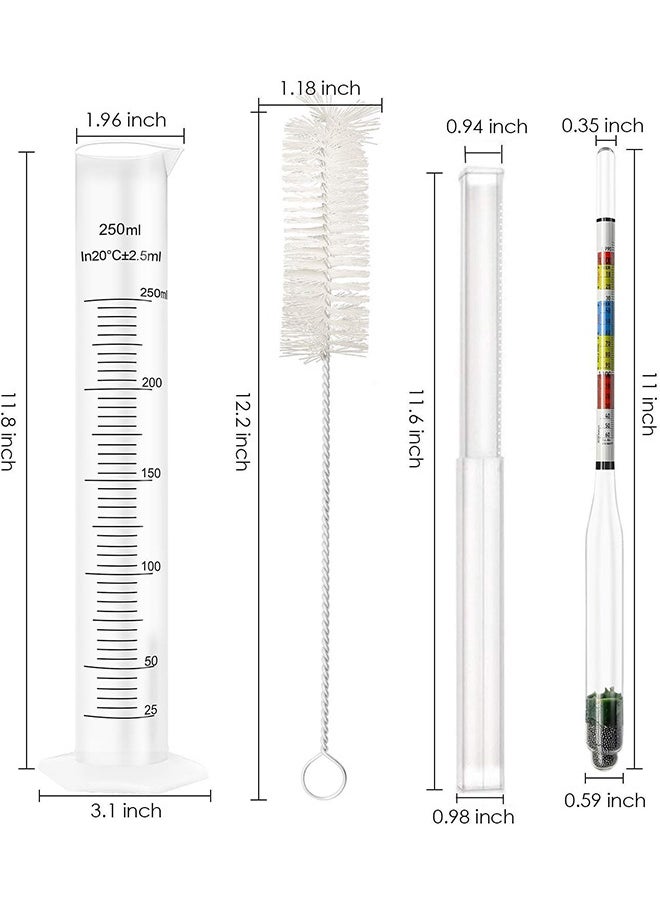 Hydrometer and ABV Test Jar for Homebrew and Kombucha Including 250ml Plastic Cylinder Cleaning Brush and Storage Case