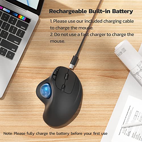 Nulea M501 Wireless Trackball Mouse, Rechargeable Ergonomic, Easy Thumb Control, Precise & Smooth Tracking, 3 Device Connection (Bluetooth or USB Receiver), Compatible for PC, Laptop, Mac, Windows. - Image 5