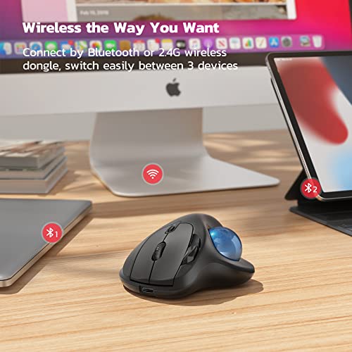 Nulea M501 Wireless Trackball Mouse, Rechargeable Ergonomic, Easy Thumb Control, Precise & Smooth Tracking, 3 Device Connection (Bluetooth or USB Receiver), Compatible for PC, Laptop, Mac, Windows. - Image 4