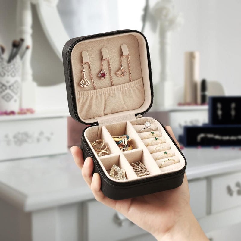 ZPROW Travel Jewelry Case, Mini Portable Jewelry Travel Boxes, Small Jewelry Organizer for Rings, Earrings, Pendants, Watches, Necklaces, Lipsticks Organizer Storage Holder Case (Black) - Image 2