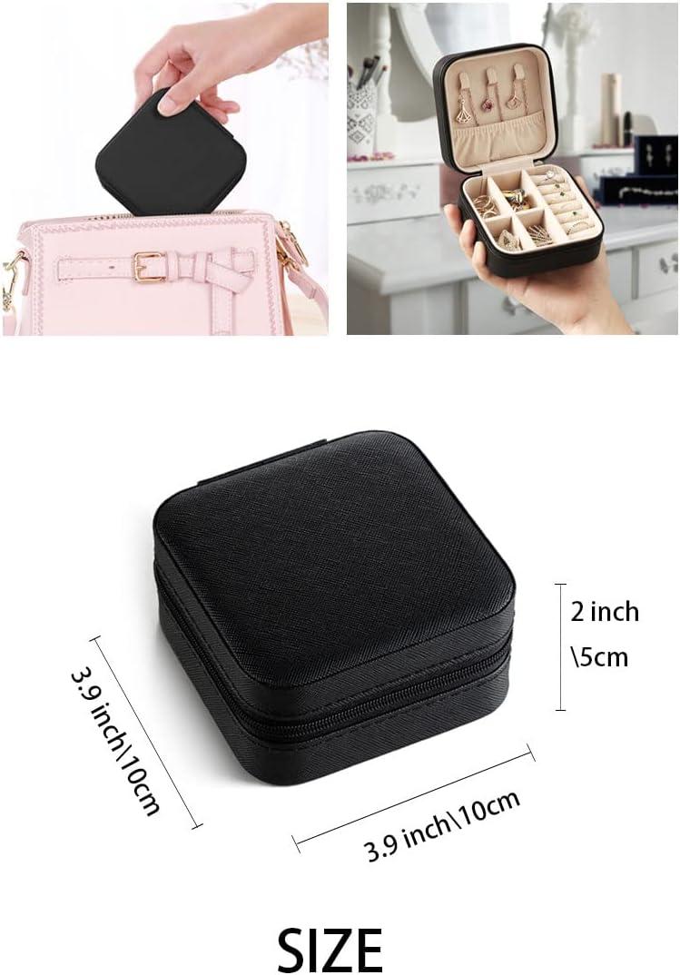 ZPROW Travel Jewelry Case, Mini Portable Jewelry Travel Boxes, Small Jewelry Organizer for Rings, Earrings, Pendants, Watches, Necklaces, Lipsticks Organizer Storage Holder Case (Black) - Image 3