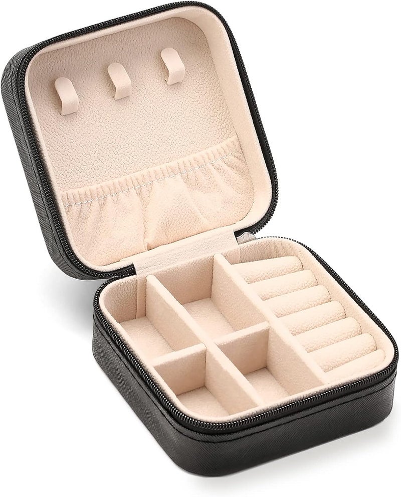 ZPROW Travel Jewelry Case, Mini Portable Jewelry Travel Boxes, Small Jewelry Organizer for Rings, Earrings, Pendants, Watches, Necklaces, Lipsticks Organizer Storage Holder Case (Black) - Image 1