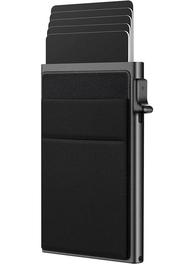 Slim Aluminum Card Holder Wallet for Men [2025 Upgrade] RFID Blocking Money Pocket Pop Up Wallet, Holds 5+ Cards Plus Cash (Black)  - Image 1