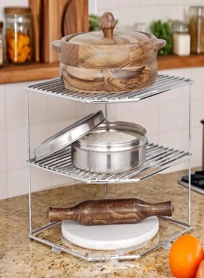Homify Stainless Steel 3-Tier Countertop Storage Rack For Corners, Multipurpose Stainless Steel Kitchen Plate Dish Corner Rack Stand Holder, Corner Shelf - Image 1