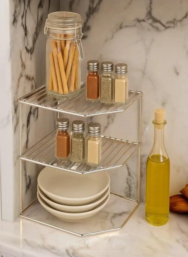 Homify Stainless Steel 3-Tier Countertop Storage Rack For Corners, Multipurpose Stainless Steel Kitchen Plate Dish Corner Rack Stand Holder, Corner Shelf - Image 3