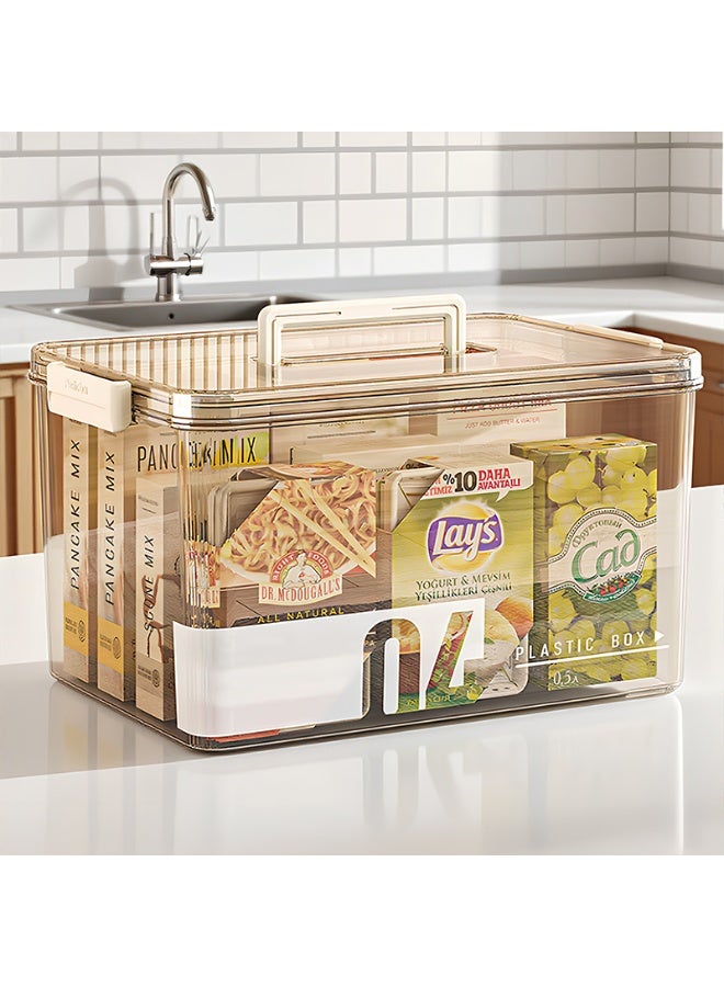 Noon East 1 Pack Medium Plastic Versatile Storage Organizer with Lid and Sealing Clip, Organizing Container for Home, Office, 34 x 25 x 20, Light Brown - Image 5