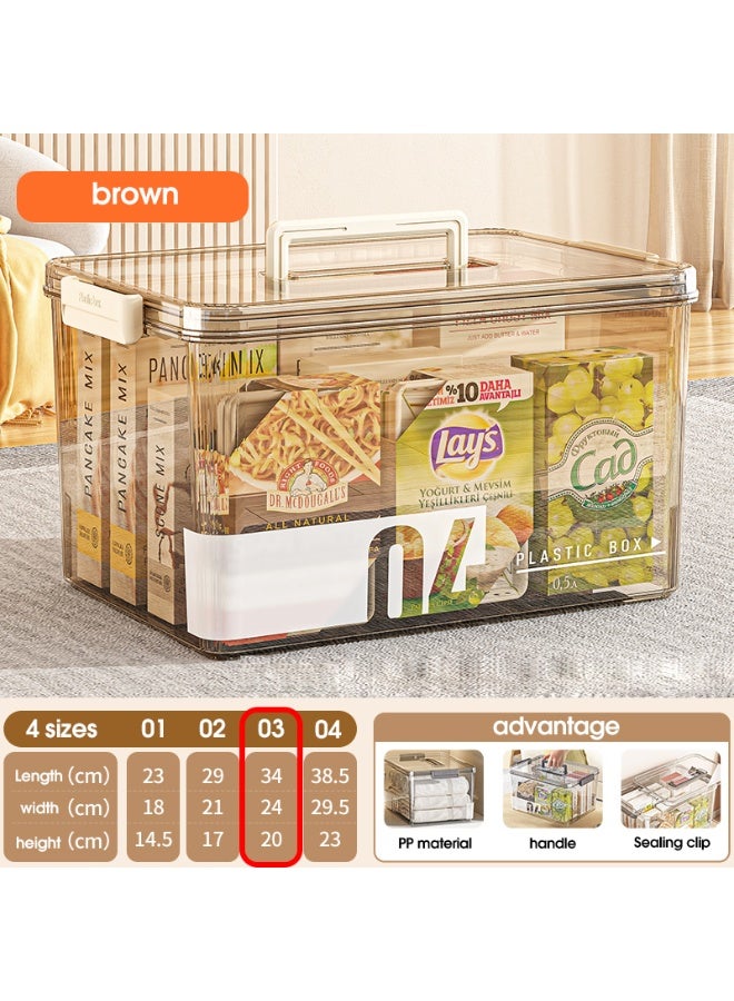 Noon East 1 Pack Medium Plastic Versatile Storage Organizer with Lid and Sealing Clip, Organizing Container for Home, Office, 34 x 25 x 20, Light Brown - Image 2