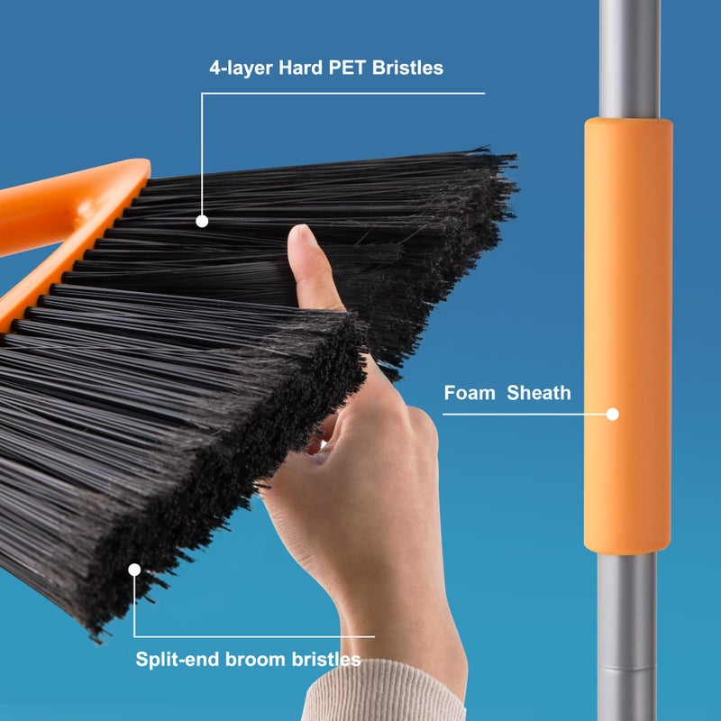 CLEANHOME Outdoor Brooms for Sweeping Patio, Commercial Grade Heavy Duty Broom with Stiff Bristle for Sweeping Garage,Deck,Kitchen,Straw, Outside Broom for Cleaning Pet Hair,Weeds,Leaves,Grey - Image 4