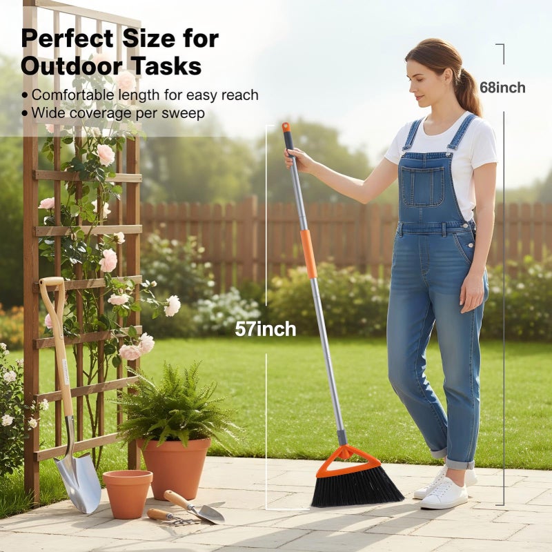 CLEANHOME Outdoor Brooms for Sweeping Patio, Commercial Grade Heavy Duty Broom with Stiff Bristle for Sweeping Garage,Deck,Kitchen,Straw, Outside Broom for Cleaning Pet Hair,Weeds,Leaves,Grey - Image 3
