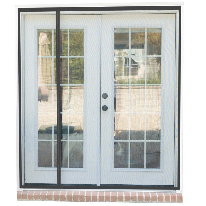 Fenestrelle Magnetic Screen Door for French Sliding Door Heavy Duty Hands Free Fiberglass Mesh with Self Closing Magnetic Seal Black Trim Fits 70 x 80 Doors Screen Size 72 x 82