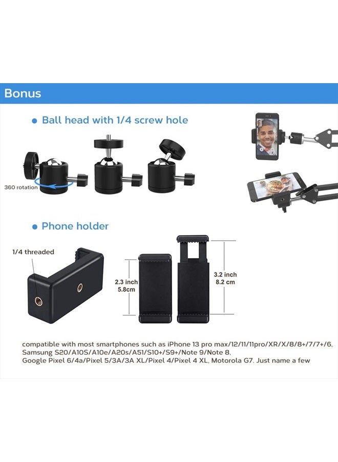 LenTok Overhead Tripod Mount for Camera Webcam Ring Light, Flexible Over Head Arm for iPhone with Phone Holder and Ball Head, Table Stand Accessory for Phone Video Recording Live Stream - Image 3