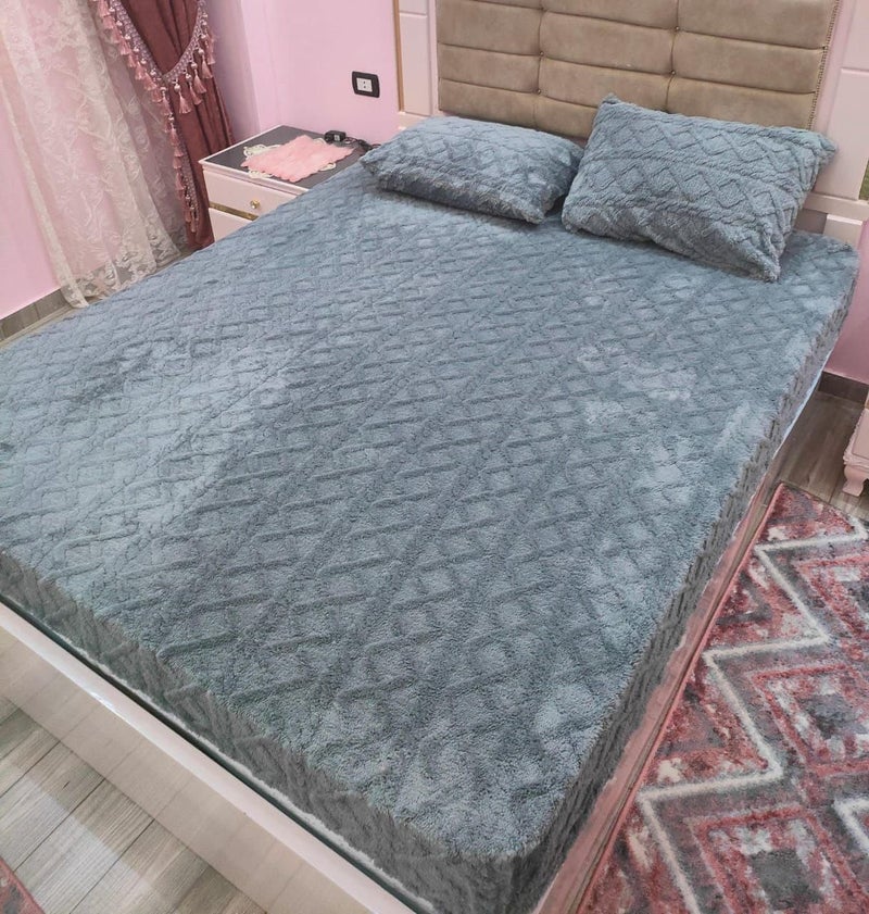 Generic Jacquard Bedding Set, 150/160 cm, Grey Textured Pattern, 3-Piece Collection .sr (gray, 160cm) - Image 2