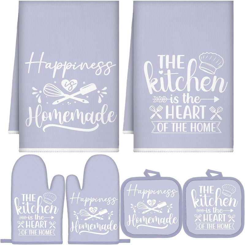 Sratte 6 Pcs Kitchen Decor Accessories Set Farmhouse Towels Pot Holders Oven Mitts Set 2 Dish Towels 2 Potholders 2 Cooking Mittens Oven Glove for Christmas Baking Cooking(Dreamy Purple,Kitchen) - Image 1