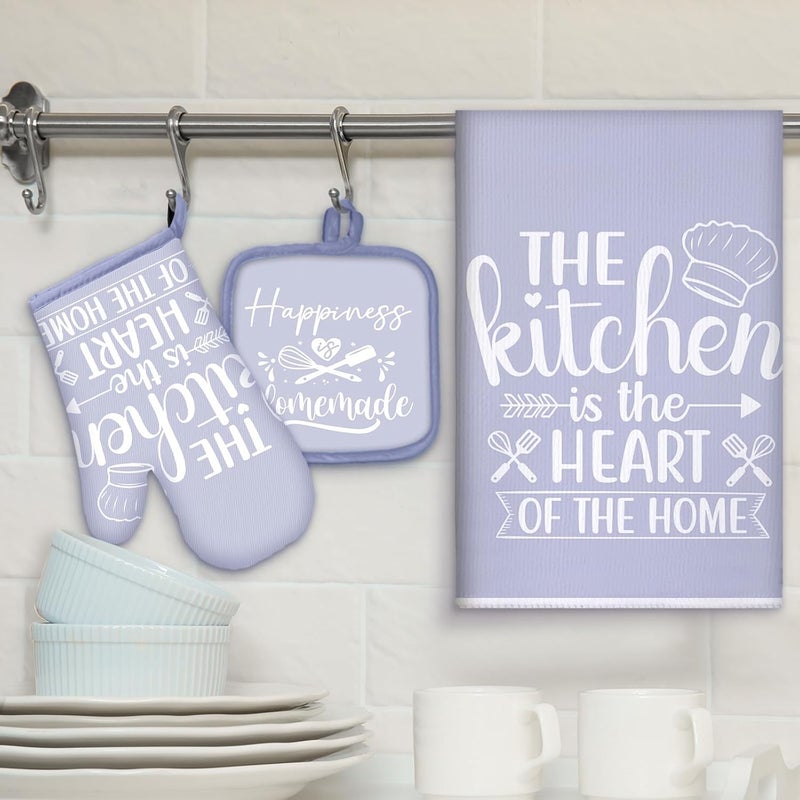 Sratte 6 Pcs Kitchen Decor Accessories Set Farmhouse Towels Pot Holders Oven Mitts Set 2 Dish Towels 2 Potholders 2 Cooking Mittens Oven Glove for Christmas Baking Cooking(Dreamy Purple,Kitchen) - Image 2