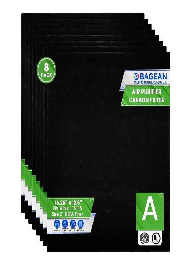 Bagean Activated Carbon Pre Filter - Compatible with Winix Filter Replacement 115115 Size 21 - Fits Plasmawave C535 5300-2 6300-2 Air Purifier Series - Filters Odors and Freshen the Air (8-Pack) - Image 1