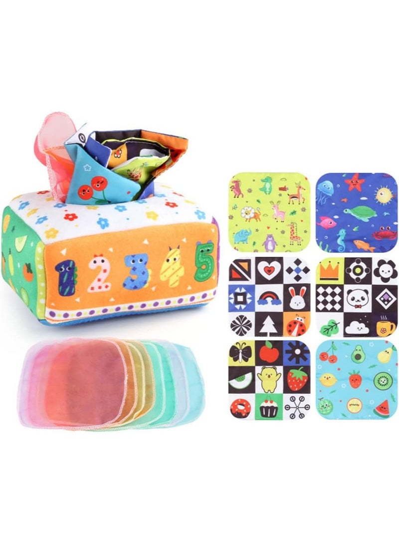 Soofam Baby Tissue Box Toy, Baby Montessori Soft Box Toy Set, Soft Newborn Sensory Toy,Suitable For 6-12 Months Old Children Magic Box Toy Or Preschool Education Toy Gift - Image 1
