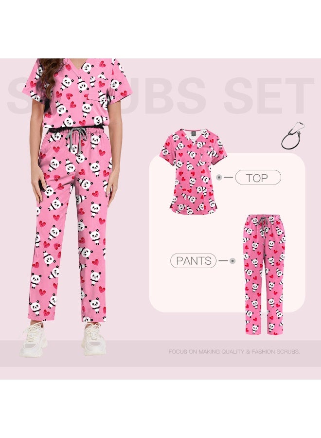 NIBEMINENT Surgical Uniforms Women Printed Medical Scrub Set Beauty Salon Workwear Pet Clinical Scrubs Top + Pant Doctor Nursing Tunic Suit - Image 1