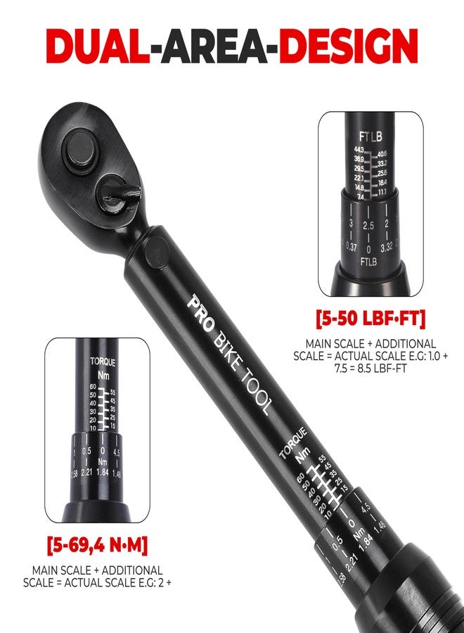 برو بايك تول مفتاح عزم الدوران من برو بايك تول بمحرك 3/8 - مفتاح عزم دوران دقيق لصيانة الدراجات - نطاق من 10 إلى 60 نيوتن متر مع تعديلات دقيقة 0.5 نيوتن متر - يتضمن محولات وقضيب تمديد وصندوق تخزين - أسود غير لامع - Image 5