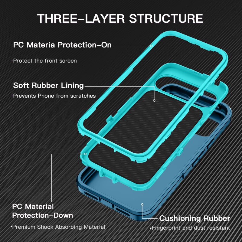 I-HONVA for Google Pixel 10 Case/Pixel 10 Pro Case Shockproof Dust/Drop Proof 3-Layer Full Body Protection [Without Screen Protector] Rugged Heavy Duty Cover for Pixel 10/10 Pro,Turquoise - Image 2