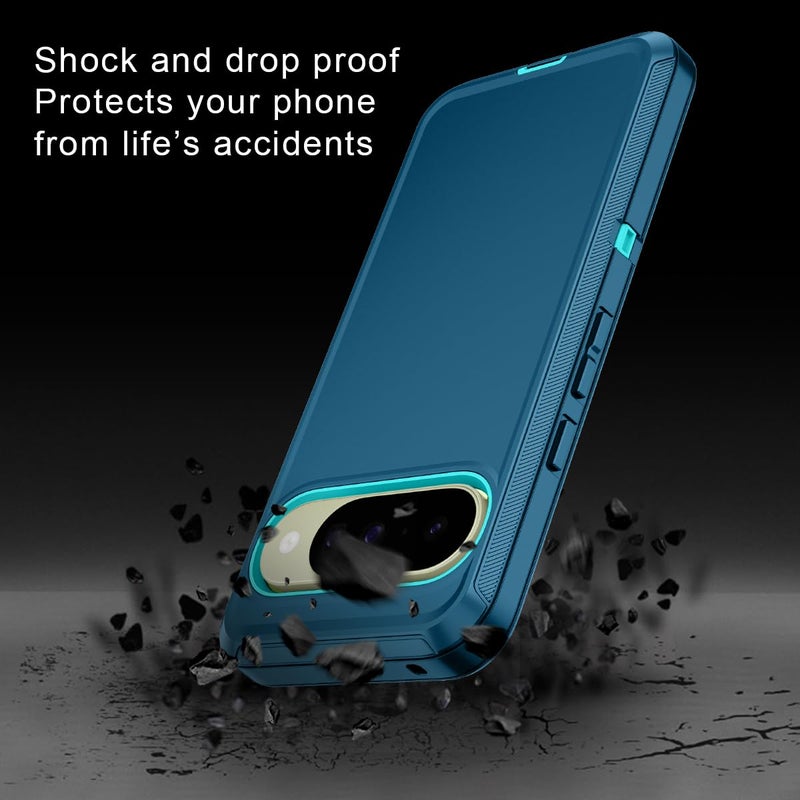 I-HONVA for Google Pixel 10 Case/Pixel 10 Pro Case Shockproof Dust/Drop Proof 3-Layer Full Body Protection [Without Screen Protector] Rugged Heavy Duty Cover for Pixel 10/10 Pro,Turquoise - Image 4