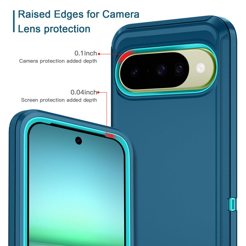 I-HONVA for Google Pixel 10 Case/Pixel 10 Pro Case Shockproof Dust/Drop Proof 3-Layer Full Body Protection [Without Screen Protector] Rugged Heavy Duty Cover for Pixel 10/10 Pro,Turquoise - Image 3
