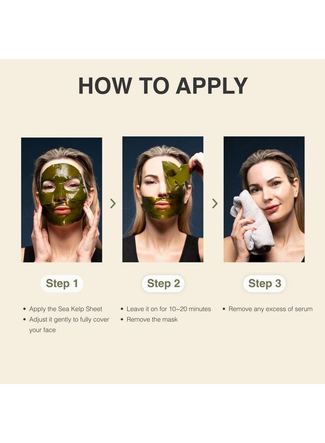 Whamisa Fresh Algae Skin Soothing & Radiance Kelp Mask Set (5Ea) 100% Real Kelp Made Organic Face Sheet Mask Brightening Antiwrinkle Moisturizing Sheet Mask Skin Radiance Texture Tighten Pores Korean Skincare  - Image 4