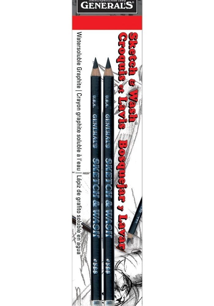 GENERAL'S Sketch & Wash Pencils - Water Soluble Graphite Pencil Set with Sharpener, 2 Pieces