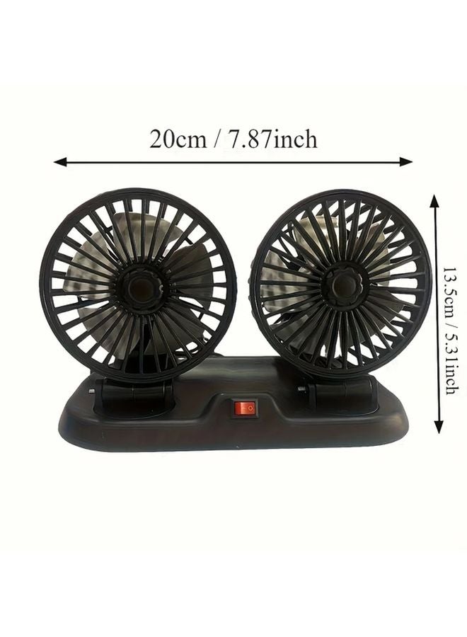 Black 5V Portable Dual Head Car Fan With 360 Degree Rotation USB Air Cooling - Image 3