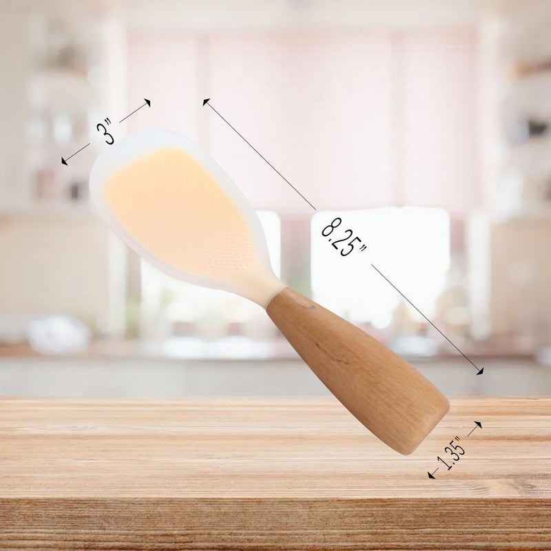 VEELAM 2 Pack Silicone Rice Paddle Spoon with Wood Handle, Nonstick Standing Rice Cooker Spatula Kitchen Tool, Clear - Image 3