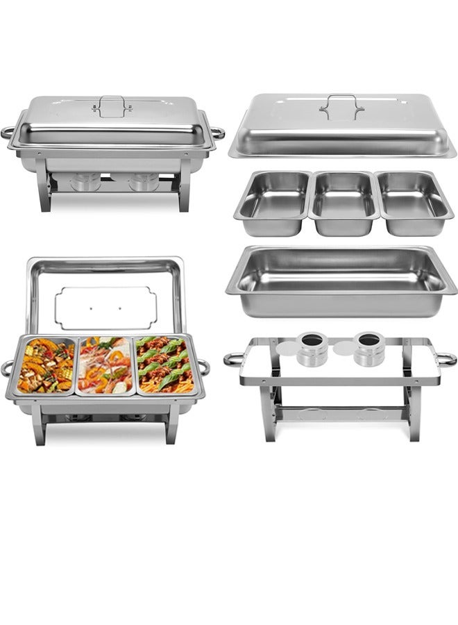 VUCATIN Chafing Dish Buffet Set Stainless Steel Silver Catering Warmer Set 3-Grid Food Tray Thick Stand Frame for Kitchen Banquet  - Image 1