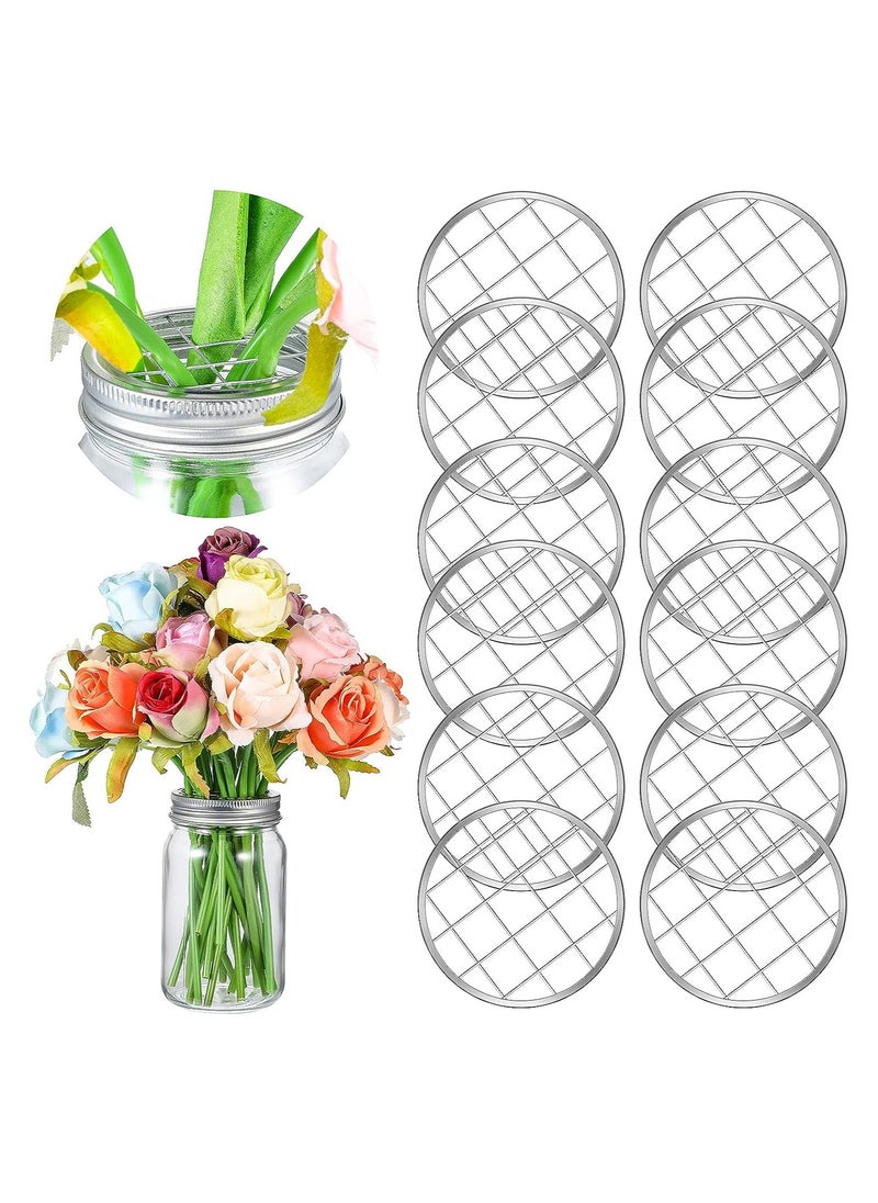 KASTWAVE Flower Jar Insert Lid, Grid Flower Organizer Lid, Metal Flower Lid for Regular Mouth Canning Jars, 12 Pcs  - Image 1