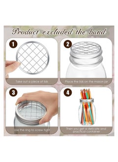 KASTWAVE Flower Jar Insert Lid, Grid Flower Organizer Lid, Metal Flower Lid for Regular Mouth Canning Jars, 12 Pcs  - Image 4
