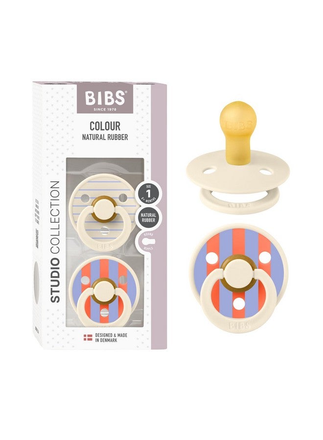 بيبس لهايات بيبس - عبوة من قطعتين من كولور ستوديو | لهاية أطفال بحلمة مستديرة | لهاية من المطاط الطبيعي خالية من مادة BPA | صُنعت في الدنمارك | مقاس من 0+ أشهر | دبوس عاجي غامق - Image 1