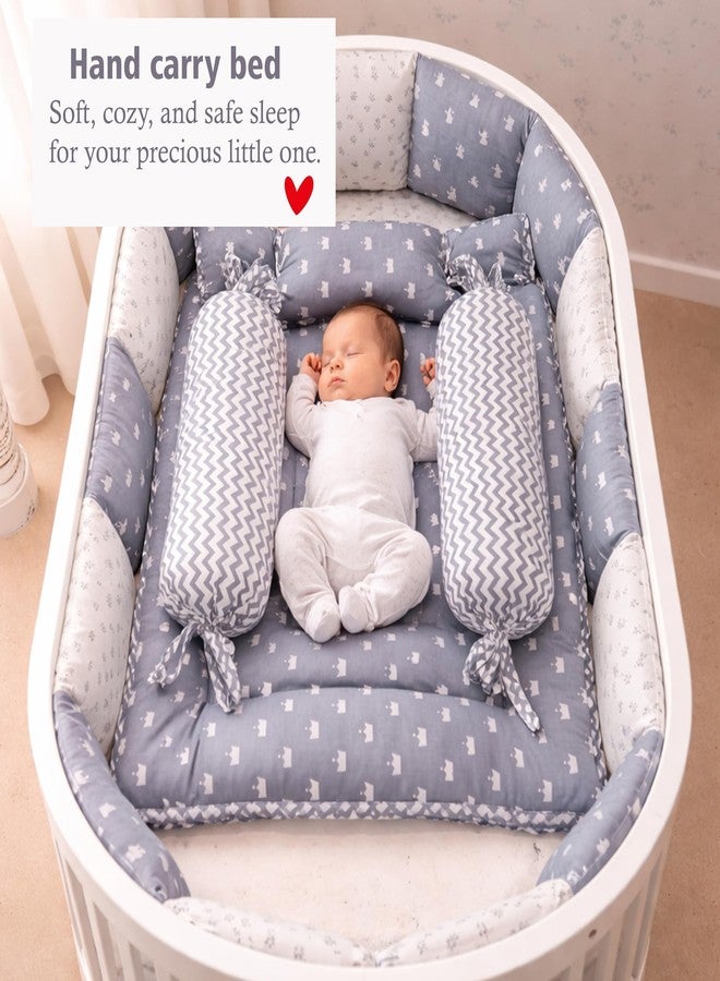 Fareto Combo of Baby Bed with Net | Carry Bag | 4 Pcs Bedding Set (0-6 Months, Baby Size, Cotton) (Grey Crown) - Image 2
