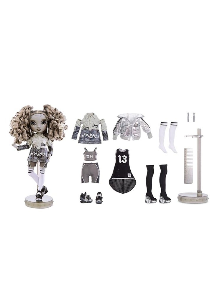 RAINBOW HIGH Shadow S1 Nicole Steel Grayscale | 11 inch Fashion Doll | 2 Titanium Designer Outfits to Mix & Match with Accessories | Material : Plastic - Image 2