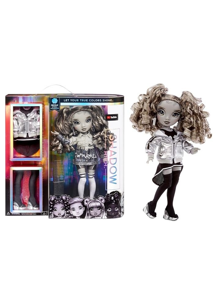 RAINBOW HIGH Shadow S1 Nicole Steel Grayscale | 11 inch Fashion Doll | 2 Titanium Designer Outfits to Mix & Match with Accessories | Material : Plastic - Image 1