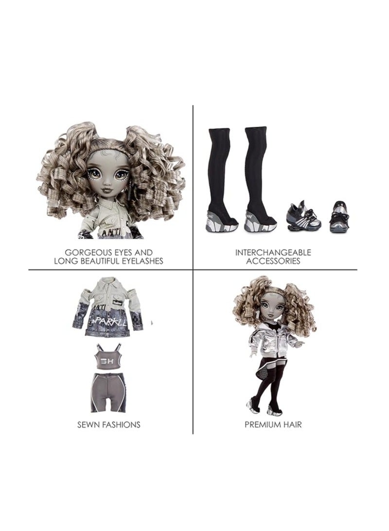 RAINBOW HIGH Shadow S1 Nicole Steel Grayscale | 11 inch Fashion Doll | 2 Titanium Designer Outfits to Mix & Match with Accessories | Material : Plastic - Image 5