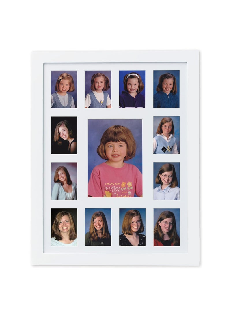 pearhead Pearhead School Years Picture Frame K12 Keepsake Collage Wall Decor for Kindergarten to 12th Grade Graduation Multi Photo Display Ideal Graduation Gift Fits 13 Wallet Size Photos  White  - Image 1